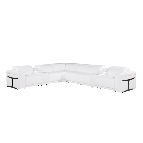 Homeroots White Italian Leather Modular L Shaped Eight Piece Corner Sectional With Console 534880 - main