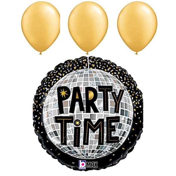 Loonballoon 1970s Balloons, Party Time Disco Balloon Sparkle, Gold Latex Balloon Set LOON-LAB-LAB867-L-U - main
