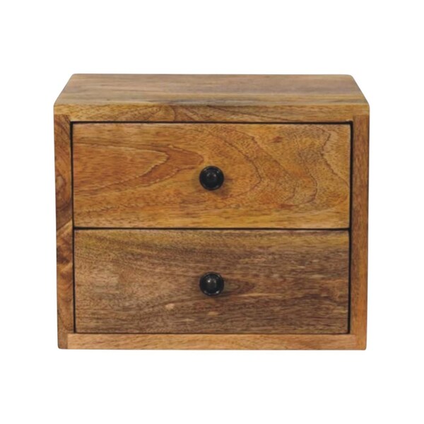 Homeroots 12" Oak Solid Wood Two Drawer Floating Nightstand 722525 - main