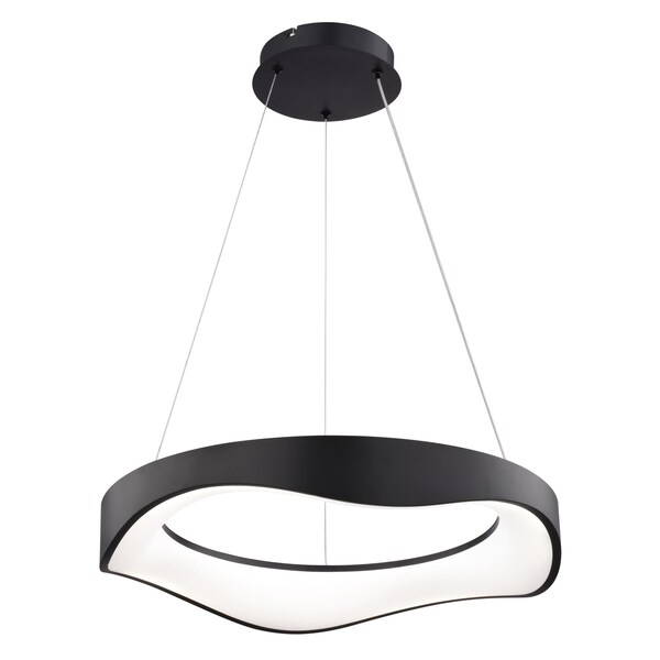Vaxcel Bowen 1-Light Black Contemporary Chandelier, Frosted Shade, LED Pendant Fixture H0310 - main