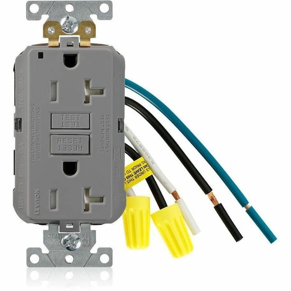 Leviton SmartlockPro GFCI 20A TR/PI Ind Gr Gray GFTR2-5LG - main