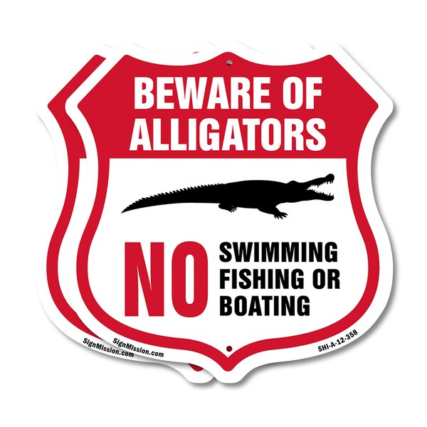 Signmission Alligator Warning Shield Sign Beware Of, 12 inch X 12 inch, Aluminum Metal Sign, 2PK SHI-A-2PACK-12-358 - main
