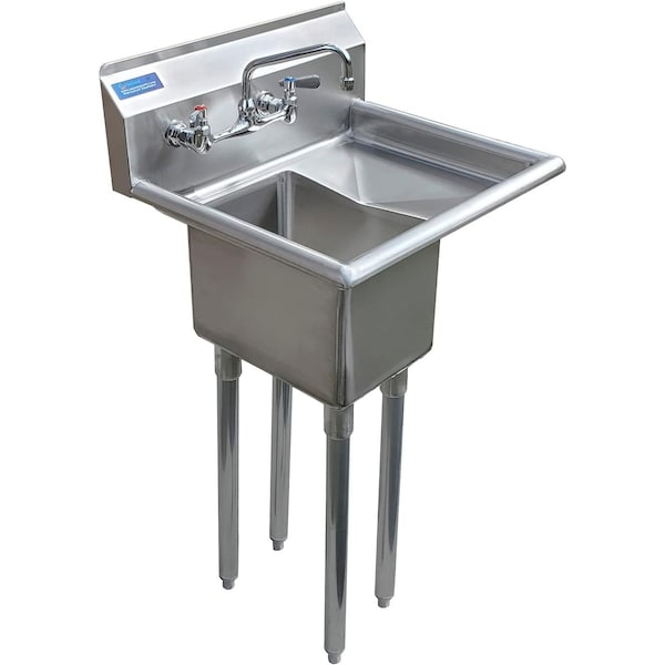 Amgood Stainless Steel 1 Compartment Utility Sink with 10 in. Right Drainboard and Faucet SINK 101410-10R - FAUCET - main
