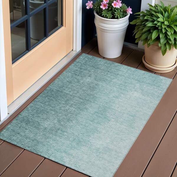 Homeroots 3' X 5' Teal Blue And Aqua Abstract Washable Indoor Outdoor Area Rug 588232 - main