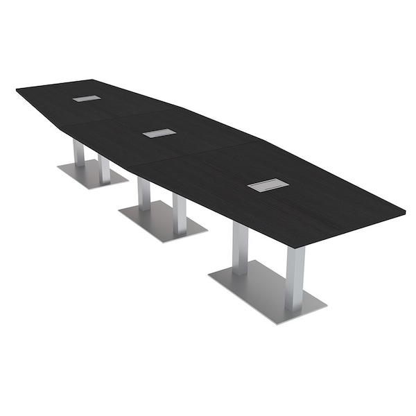 Skutchi Designs Hexagon Conference Table With Power Unit, 48 in W, 192 in L, Black HAR-HEX.IR-48X192-DOU-U999ST19-ESIL - main