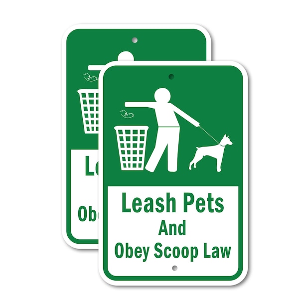 Signmission Leash Pets And Obey Scoop Law, 12'' X 18'' 2 Signs, Heavy Gauge Aluminum, 2PK A-1218-2PACK-2932 - main