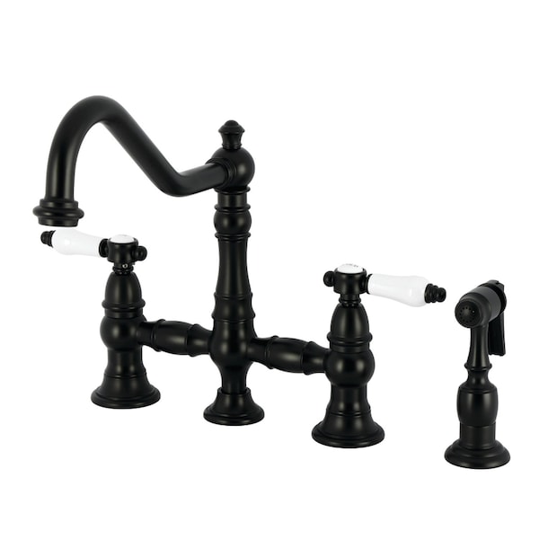 Kingston Brass Bridge Kitchen Faucet with Brass Sprayer, Matte Black KS3270BPLBS - main