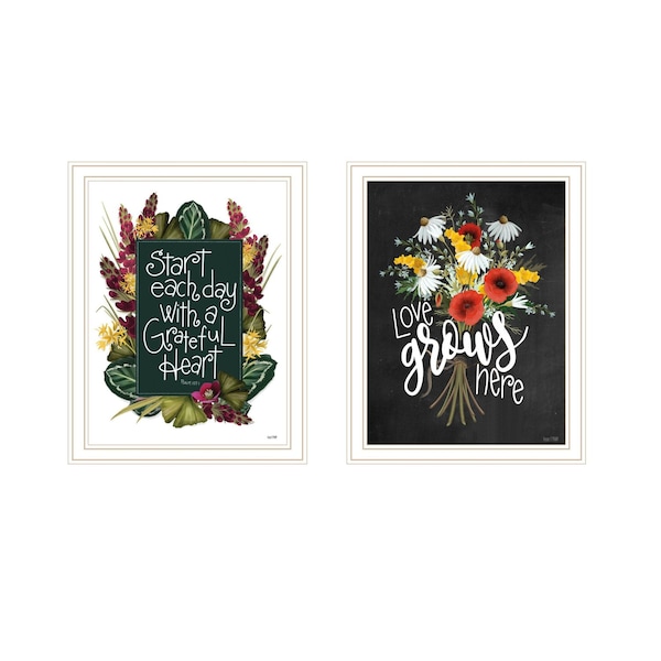 Homeroots Set Of Two With Grateful Hearts White Framed Print Wall Art, 2PK 407981 - main
