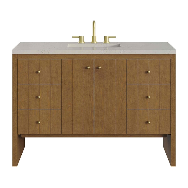 James Martin Vanities Hudson 48" Single Vanity, Honey Oak w/ 3 CM Siberian Silestone Top 435-V48-HNO-3SFR - main