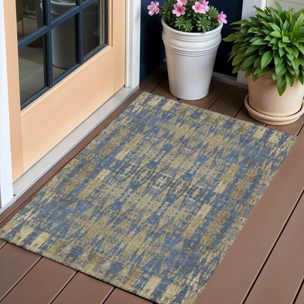 Homeroots 3' X 5' Blue Taupe And Beige Moroccan Washable Indoor Outdoor Area Rug 577187 - main
