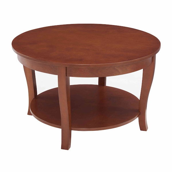 Homeroots 30" Walnut Wood Round Coffee Table With Shelf 694841 - main