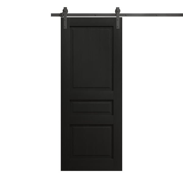 Sartodoors Modern Barn Door 36 x 80 inches, Ego 5012 Painted Black Oak, 6.6FT Rail Track Heavy Hardware Set , EGO5012BD-B-CHK-36 - main
