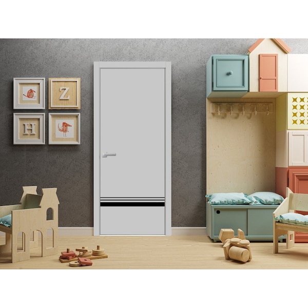 Sartodoors Modern Wood Interior Door with Hardware, Planum 0012 Matte Grey and Aluminum Strips, Single Panel F PLANUM0012ID-GRE-36 - main