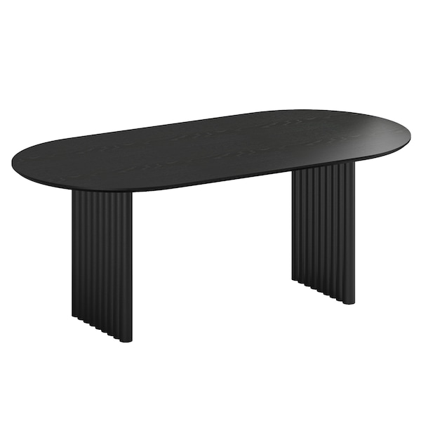 Homeroots 79" Black Solid Wood Double Pedestal Base Oval Dining Table 712144 - main