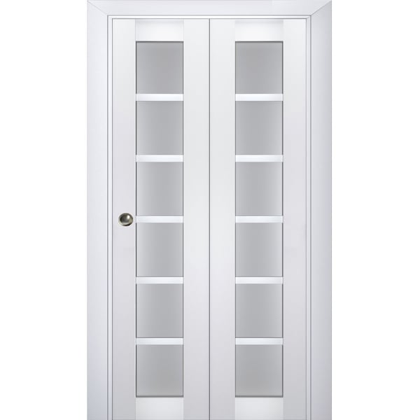 Sartodoors Sliding Closet Bi-fold Doors White Solid Core Modern Interior VEREGIO7602BF-WS-72 x 96 (2* 36x96) - main