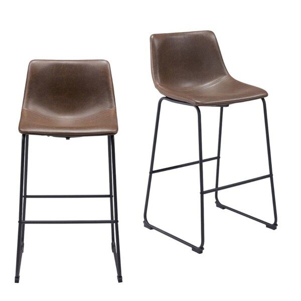 Homeroots Set of Two 29" Espresso and Black Faux Leather and Steel Counter Height Bar Chairs, 2PK 555695 - main