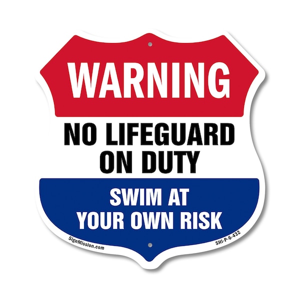 Signmission Pool Warning Shield Sign No Lifeguard On, 6 Inch X 6 Inch, Plastic Sign SHI-P-6-432 - main