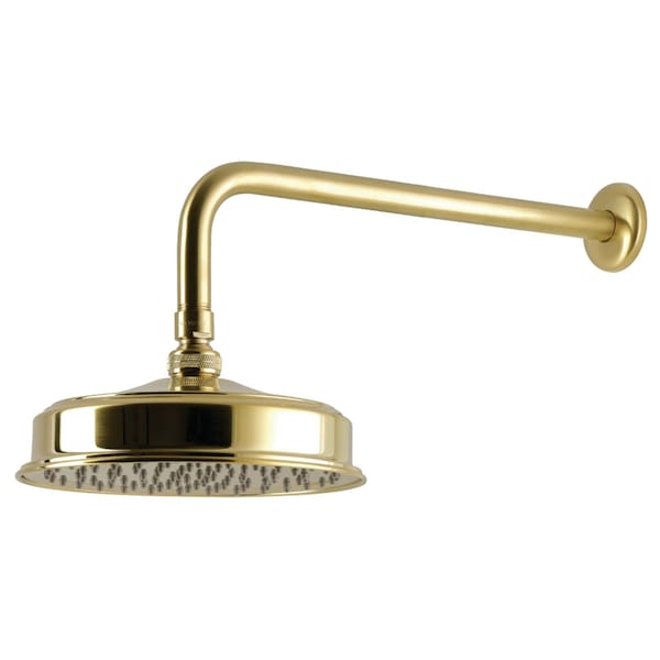 Kingston Brass 8" Round Brass Shower Head with 17" Ceiling Mounted Shower Arm, Brushed Brass K324K17 - main