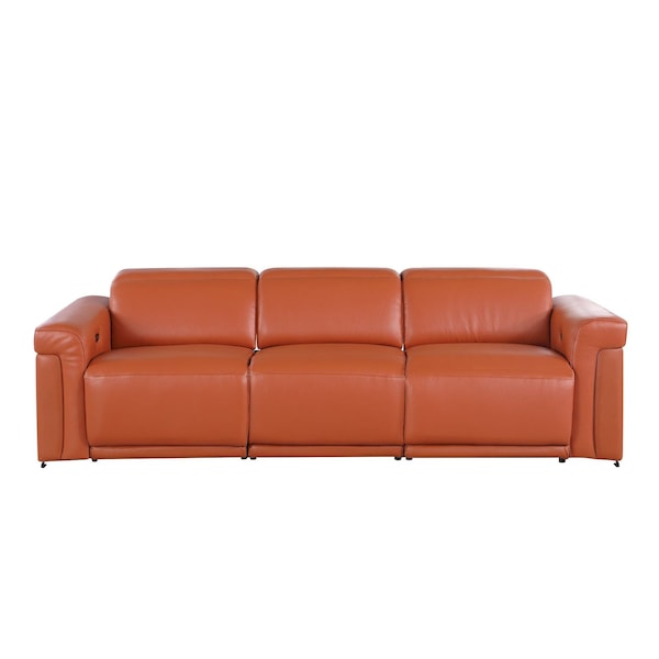 Homeroots 100" Camel Top Grain Leather Reclining Metal USB Sofa 720362 - main