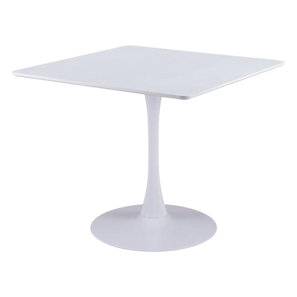 Homeroots 35" White Wood and Steel Pedestal Base Square Dining Table 602236 - main
