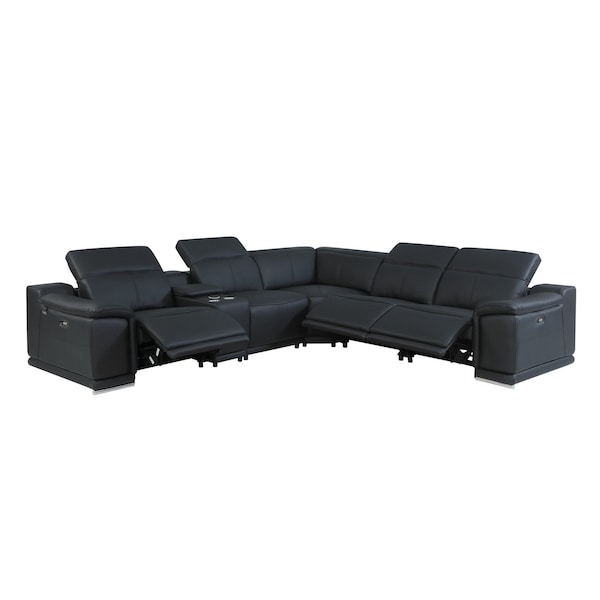 Homeroots Black Italian Leather Power Reclining U Shaped Six Piece Corner Sectional With Console 476588 - main