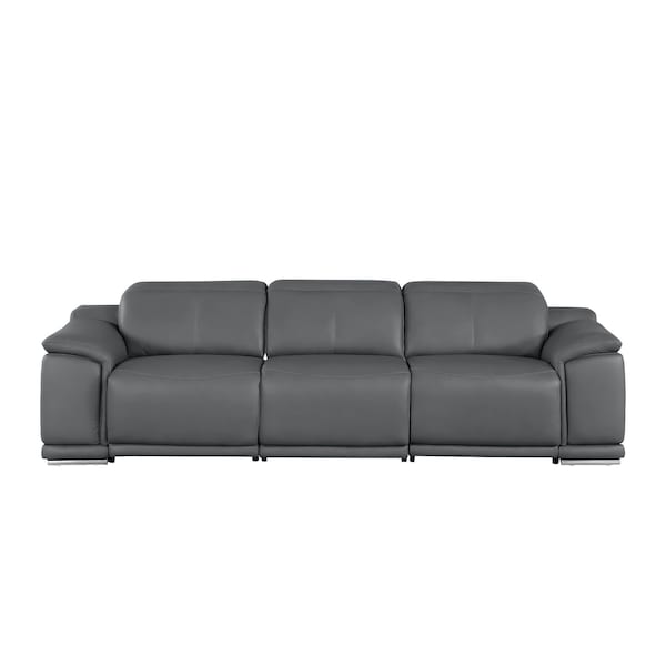 Homeroots 107" Dark Gray Top Grain Leather Reclining USB Sofa 643714 - main
