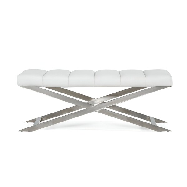 Homeroots 47in White and Silver Tufted Faux Leather Upholstered Dining Bench 473173 - main