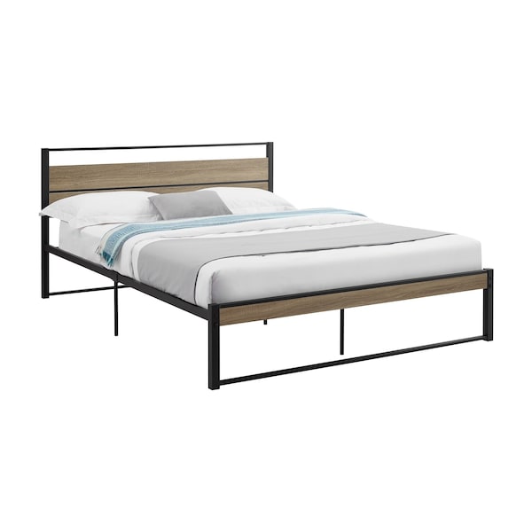 Monarch Specialties Bed, Bedroom, Frame Only, Platform Bed, Queen Size, Dark Taupe Laminate, Black Metal, Contemporary I 6070Q - main