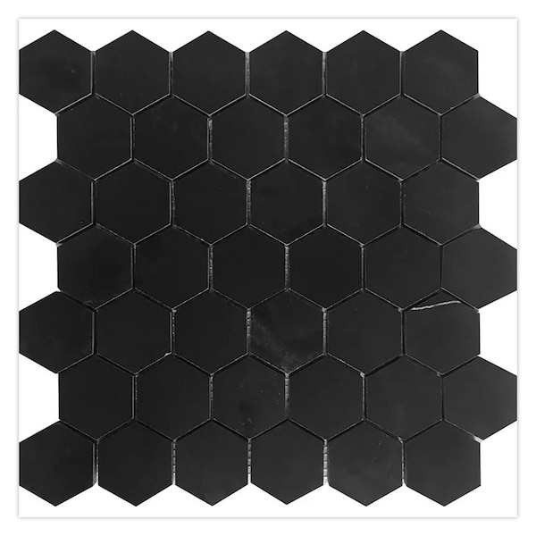 Apollo Tile 12x12 Honed JEastern Black Marble Mosaic Hexagon Wall and Floor Tile 4.83 sq ft/case, 5PK APLTX88G15HA - main