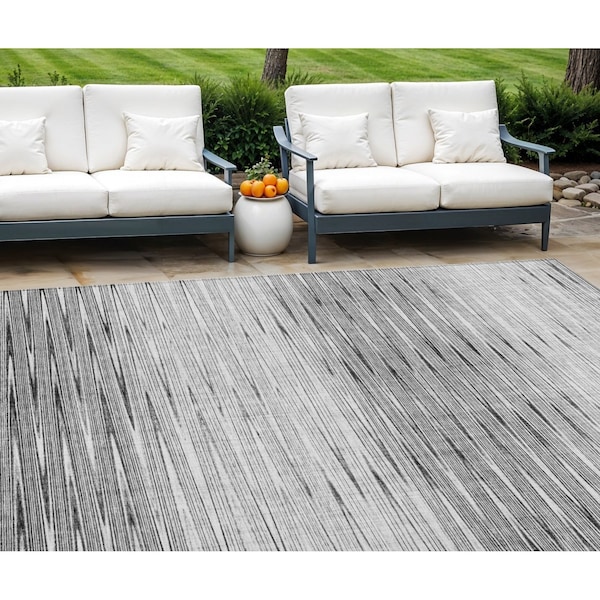 Homeroots 9' X 12' Gray And Charcoal Abstract Washable Indoor Outdoor Area Rug 587414 - main