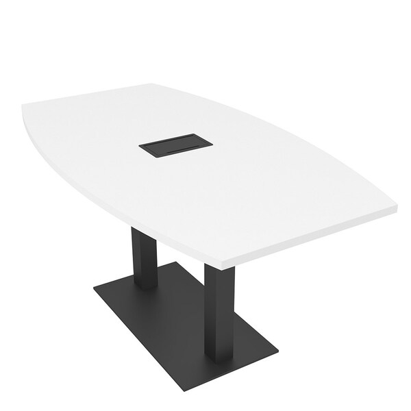 Skutchi Designs Boat Conference Table With Power Unit, 36 in W, 60 in L, White HAR-BOT-36x60-DOU.BK-W960-EBLK - main