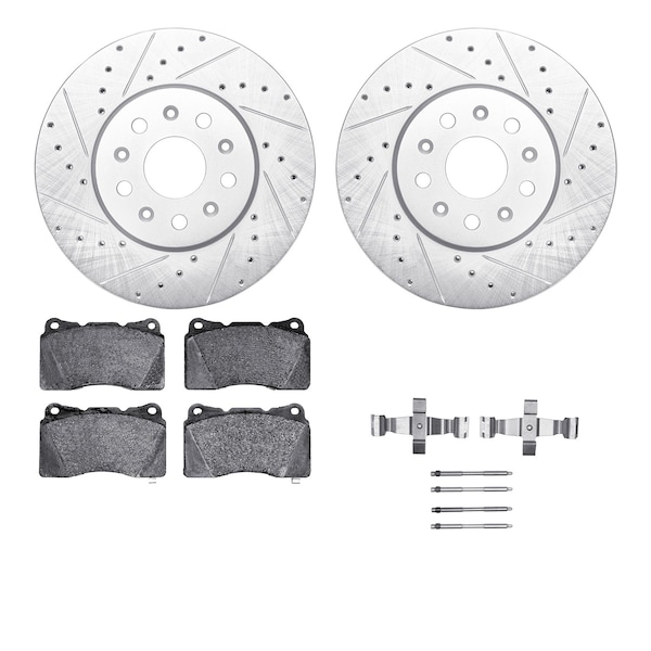 Dynamic Friction Co DFC Rotors-Drilled & Slotted-Silver w/ EURO 5000 Ceramic Brake Pads Incl Hdw 7612-46024 - main