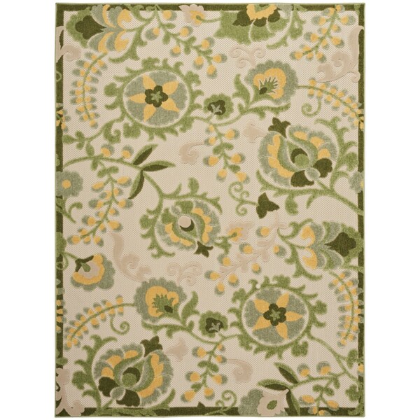 Homeroots 5' X 8' Ivory Green And Yellow Floral Indoor Outdoor Area Rug 548055 - main