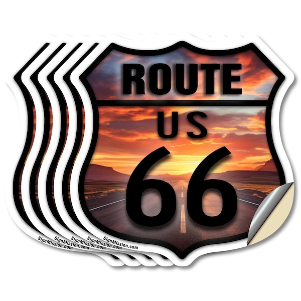 Signmission Route Us 66 Sunset, 4 inch X 4 inch, Vinyl Decal, 5PK SHI-D-5PACK-4-482 - main