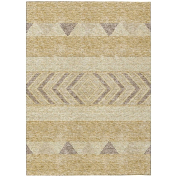 Homeroots 9' X 12' Gold Taupe And Beige Southwestern Washable Indoor Outdoor Area Rug 613907 - main