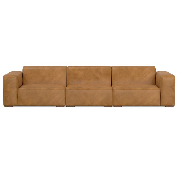 Homeroots 122" Sienna Leather Modular Sofa With Brown Legs 641013 - main