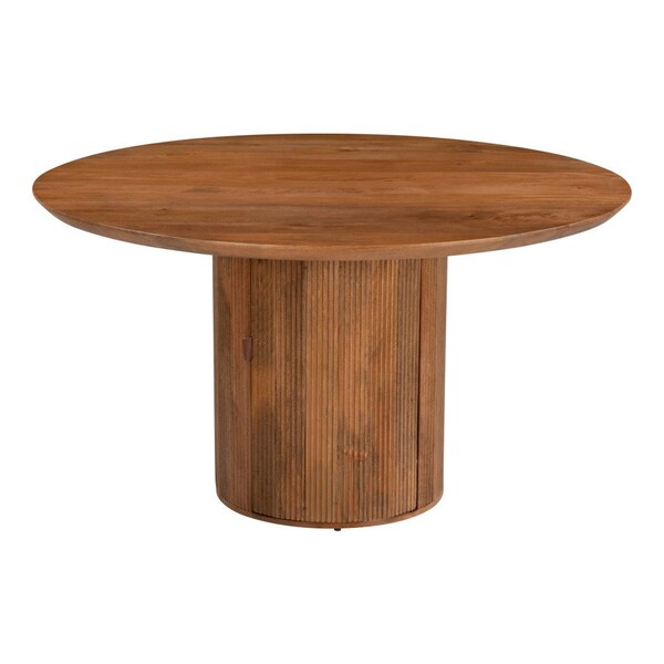 Homeroots 56" Brown Solid Wood Ribbed Texture Pedestal Base Round Dining Table 572214 - main
