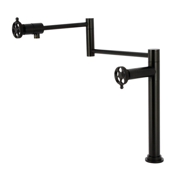 Kingston Brass Deck Mount Pot Filler Faucet with Knurled Handle, Matte Black KS4700RKX - main