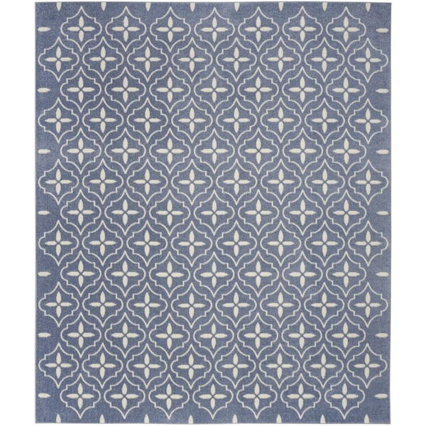 Homeroots 6' X 9' Blue And Ivory Geometric Indoor Outdoor Area Rug 572905 - main