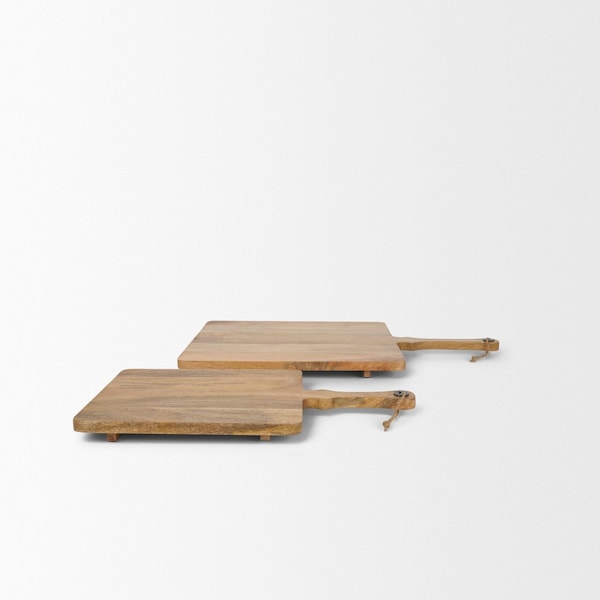 Homeroots Set of Two Natural Solid Wood Handmade Serve Boards With Handles 609082 - main