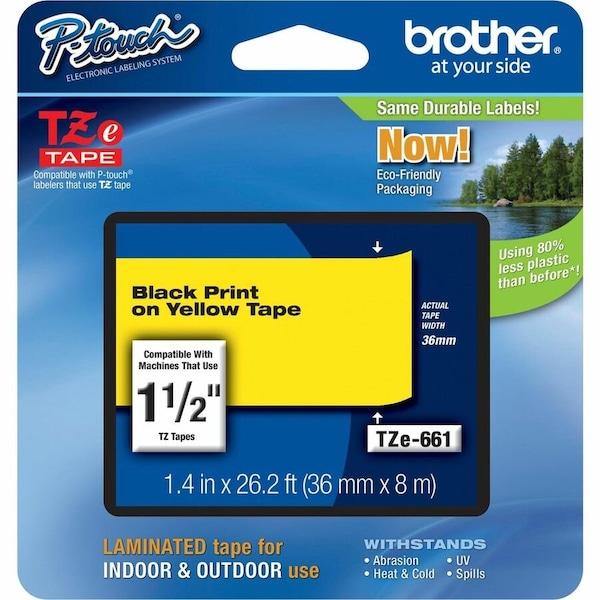 Brother Label/Ribbon Cartridge, Yellow, 1-1/2 in W TZE661G - main