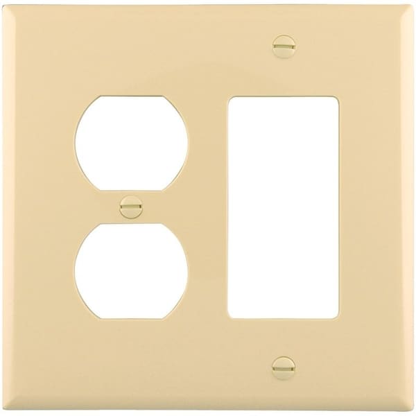 Eaton Wiring Devices Combination Wallplate, 4-7/8 in L, 4-15/16 in W, 2 -Gang, Polycarbonate, Ivory PJ826V - main