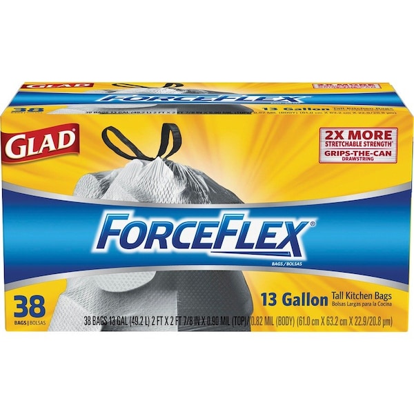 Glad ForceFlex 13 gal No Scent Scent Tall Kitchen Bags Drawstring 40 pk 0.72 mil 70355 - main