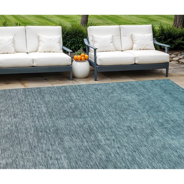 Homeroots 9' X 12' Teal Blue Gray And Charcoal Ombre Washable Indoor Outdoor Area Rug 588580 - main