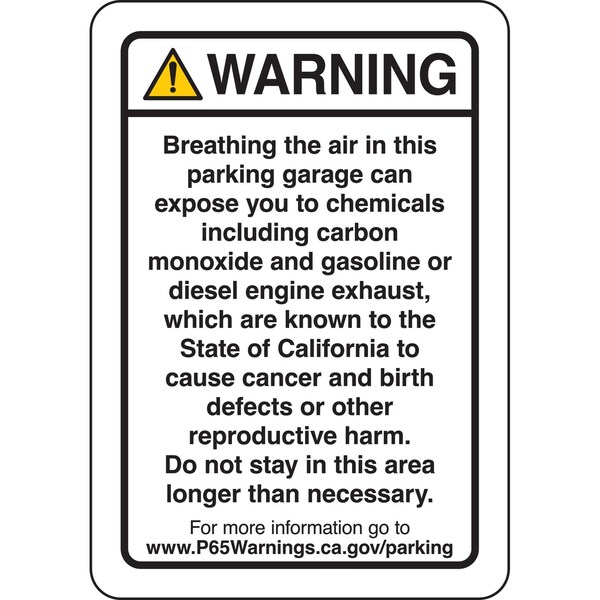 Brady Prop 65 Regulatory Sign Parking Garage 10 inch x 7 inch Polyester Black on White 150457 - main