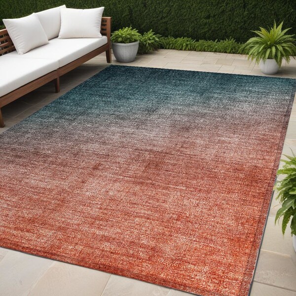 Homeroots 5' X 8' Gray and Red Orange Ombre Washable Non Skid Indoor Outdoor Area Rug 563731 - main