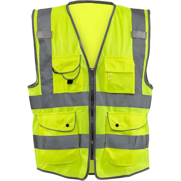Neiko High Visibility Safety Vest ANSI Class 2, 9 Pockets, Neon Yellow, Small (S) 54050A - main