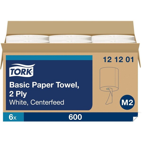 Tork Tork Basic Centerfeed Paper Wiper White M2, High Absorbency, 6 x 600 Sheets, 121201, PK6 121201 - main