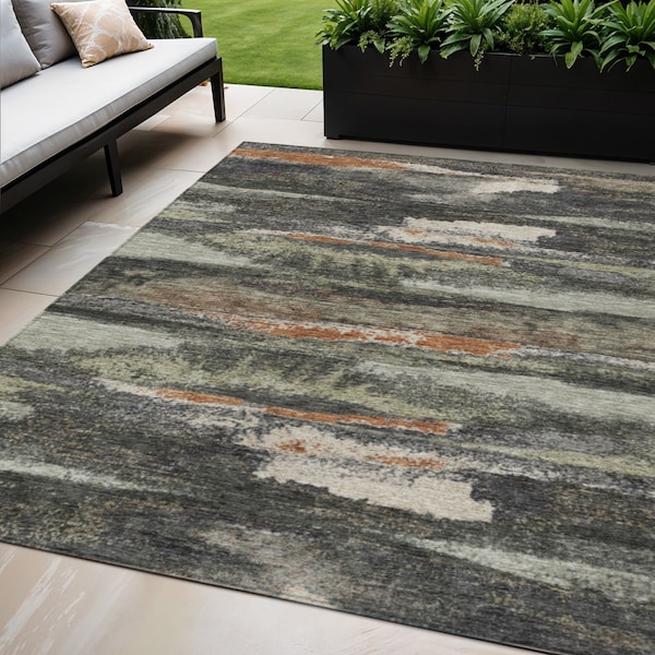 Homeroots 5' X 8' Charcoal Copper And Ivory Abstract Washable Indoor Outdoor Area Rug 612486 - main