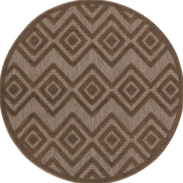 Homeroots 4' Dark Brown And Light Brown Round Geometric Indoor Outdoor Area Rug 573904 - main